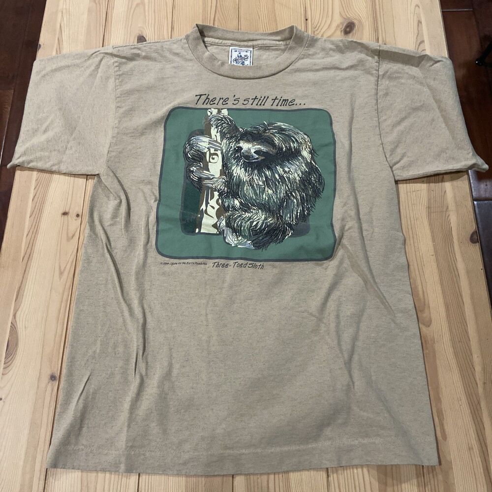 Vintage Sloth T-Shirt M Alore Nature Alore Usa Made Earth Foundation